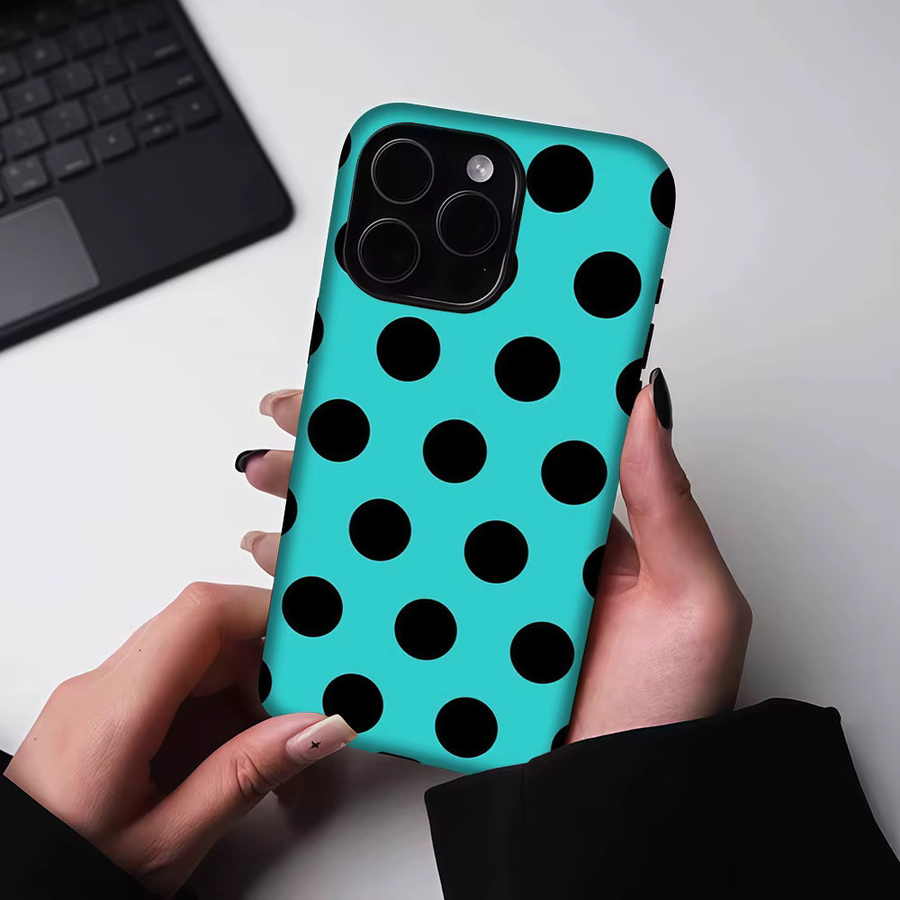 Aurbe 2-in-1 MagSafe Hülle mit mattem Film und Polka Dots für iPhone 17 16 15 Plus Pro Max, stoßfeste Hartschale, Türkis Schwarz - Bild 5