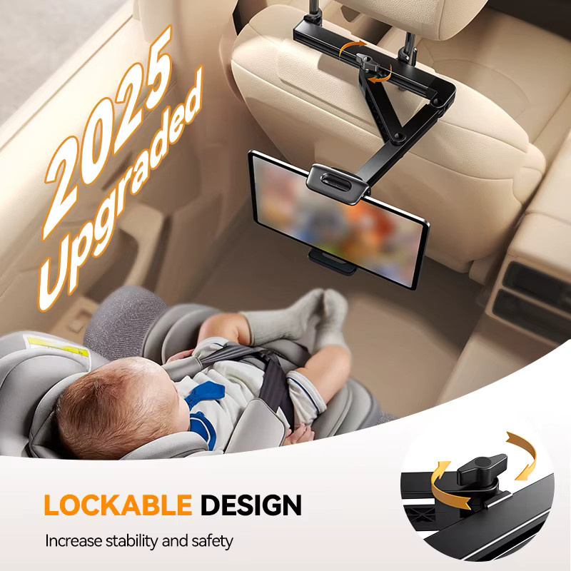 Joyroom 3-in-1 Auto-Kopfstützen-Tablet-Halterung für Rücksitze, dehnbarer Halter für iPad Air/Mini und Samsung Tab, Farbe: Schwarz, passend für Geräte von 4,7 bis 12,9 Zoll - Bild 4