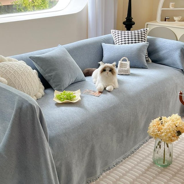Universal Sofaüberwurf aus Chenille in Grün, einteilige All-Inclusive Sofaabdeckung, B/B: 180 x 130 cm - Bild 1