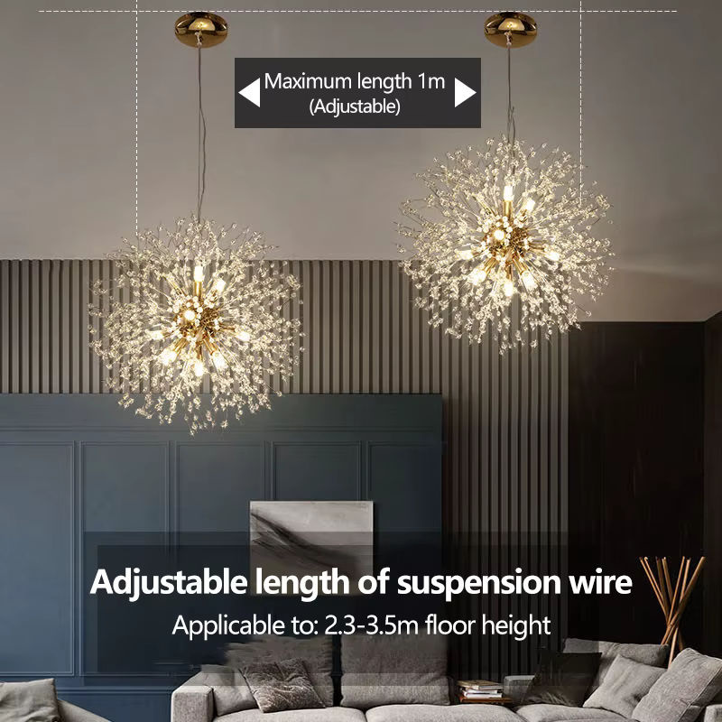 IRALAN Moderne Kristall-Pendelleuchte Löwenzahn-Design in Transparent mit Chrom-Finish für Wohnzimmer und Esszimmer - Bild 5