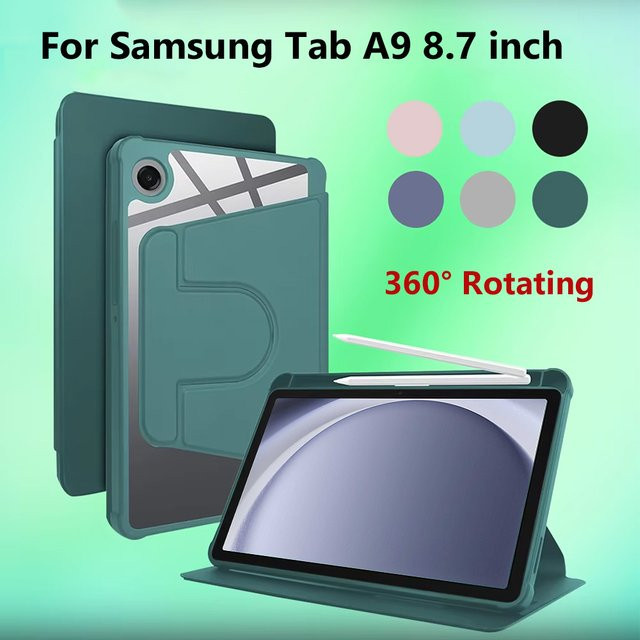 Samsung Galaxy Tab A9 8,7 Zoll 2023 360 Grad drehbare Acryl-Schutzhülle in Transparent mit Stiftschlitz - Bild 1