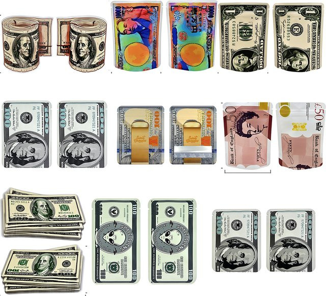 Geruchsdichte Mylar Stand-up-Verpackungsbeutel im US-Dollar-Design mit Reißverschluss, Mehrfarbig - Bild 1