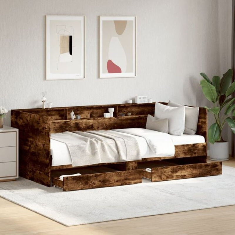 vidaxl Tagesbett mit Schubladen in Räuchereiche, Braun, B/T/H: 190 x 90 x 101,5 cm - Bild 1