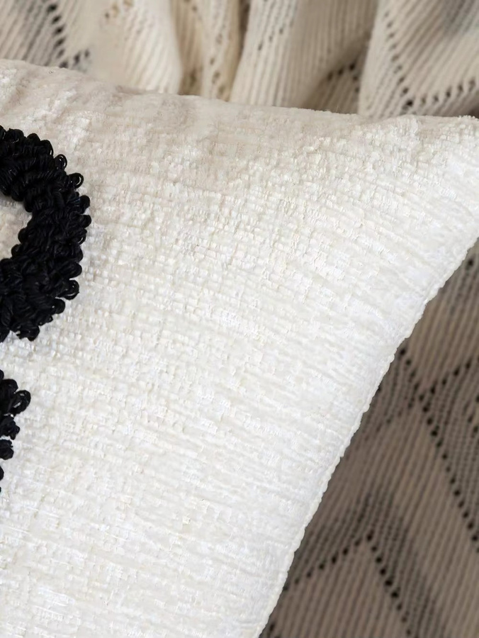 BUYNOW Chenille Kissenbezug mit Schleifen-Motiv und Stickerei im Boho-Stil, Schwarz, 30 x 30 cm - Bild 5