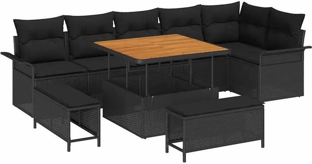 vidaXL Garten-Sofa-Set 9-teilig aus Poly-Rattan in Schwarz - Bild 1