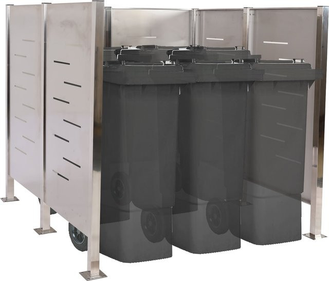 Mülltonnen-Zaun MCW-J55 Mülltonnenverkleidung aus Metall in Edelstahl-Optik, B/T/H: 151 x 165 x 165 cm - Bild 1