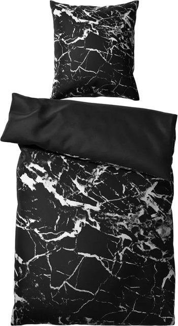 Sanilo Bettwäsche 2-teilig Marmor Schwarz aus Baumwolle, B/H: 135 x 200 cm und 80 x 80 cm - Bild 1