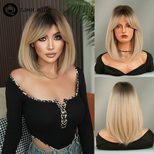 7JHH WIGS Perücke für Damen, schulterlang, goldbraun, synthetisch - Bild 1