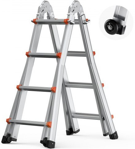 VEVOR Teleskopleiter aus Aluminium in Silber, 4 m A-Rahmen Ausziehleiter mit 150 kg Tragkraft - Bild 1