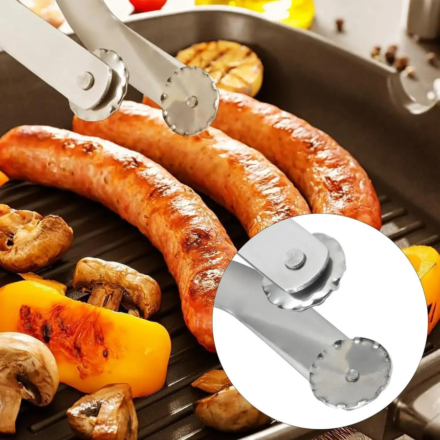 Mehrzweck-Grillzange aus Metall in Silber zum Wenden von Würstchen und Grillgut - Bild 2
