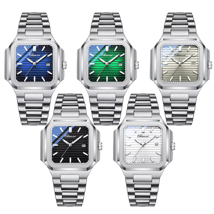 CHENXI Armbanduhr, Quarz, Edelstahl, Eckig, Schwarz, Herren - Bild 3