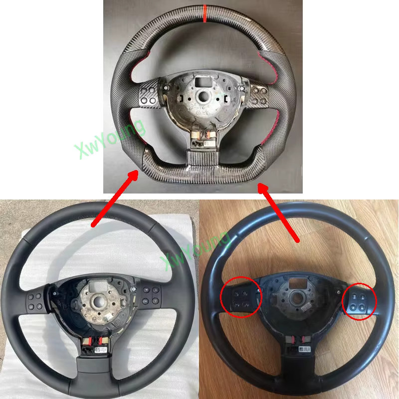 Echtes Carbonfaser-Lenkrad mit Leder für Volkswagen Golf 5 Mk5 GTI TSI Passat Touran in Schwarz (ohne Paddel) - Bild 2