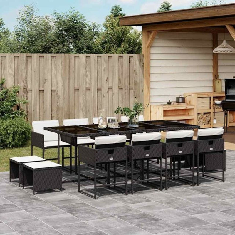 13-teilige moderne Garten-Essgruppe aus Poly-Rattan mit Kissen in Schwarz und Creme von vidaxl - Bild 1