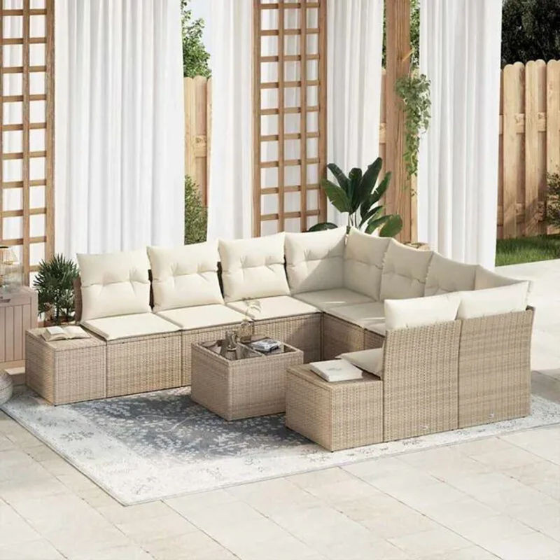 Vidaxl Garten-Sofa-Set aus Polyrattan mit 9-teiligem Kissen-Set in Beige und Creme für moderne Loungemöbel - Bild 1