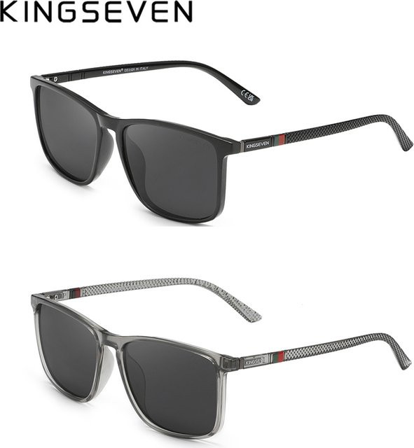 KINGSEVEN Sonnenbrille Rechteck, Vollrand, Schwarz, Herren, Kunststoff, polarisiert - Bild 1