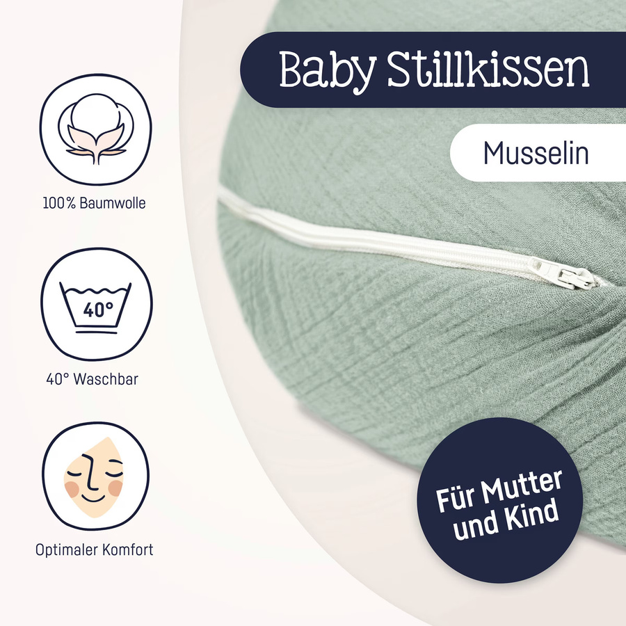 Julius Zöllner Stillkissen Musselin in Grün mit EPS-Mikroperlen und Baumwolle - Bild 2