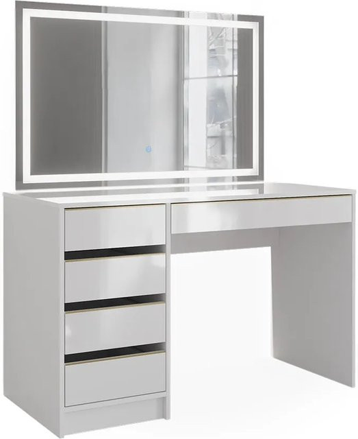 Vicco Schminktisch Sherry Weiß Hochglanz Gold mit LED-Spiegel und 5 Schubladen B/T/H: 120 x 75 x 48,19 cm - Bild 2