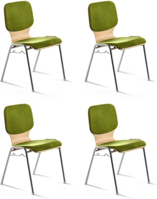 Mayer Sitzmöbel Stapelstuhl Set aus Holz und Metall mit Reihenverbinder, Farbe Kiwi Grün, B/T/H: 53 x 50 x 82 cm, 4 Stück - Bild 1
