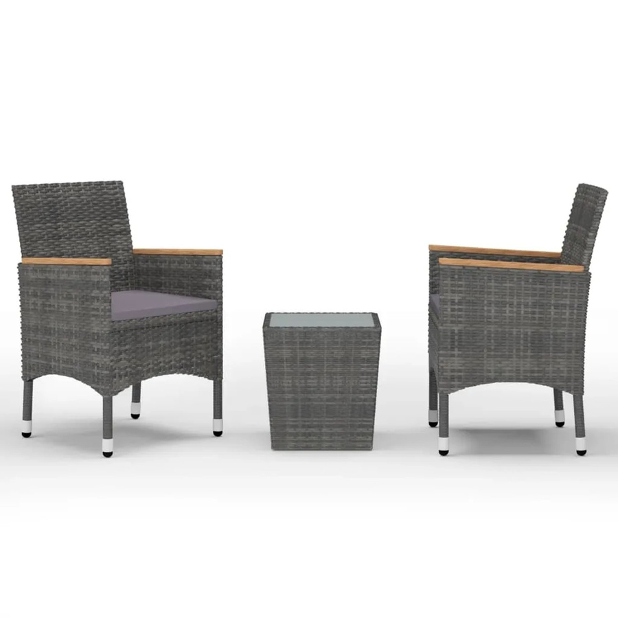 vidaXL 3-tlg Bistro-Set aus Poly Rattan und Hartglas in Grau Modell 2 - Bild 2
