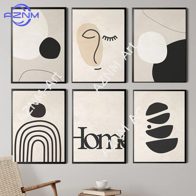 Potdemiel Abstrakte Wandposter im minimalistischen Design mit geometrischen Motiven, Schwarz-Weiß, Rechteckig - Bild 1
