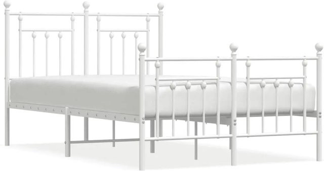 vidaXL Bettgestell aus Metall mit Kopf- und Fußteil in Weiß, klassisches Design, B/T/H: 135 x 190 cm - Bild 1