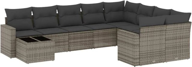 vidaXL 10-teilige Garten-Sofagarnitur in L-Form aus Polyrattan mit Kissen in Grau - Bild 1