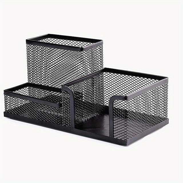 Multifunktionaler Desktop-Organizer aus Eisengeflecht mit drei Fächern in Schwarz oder Silber - Bild 1