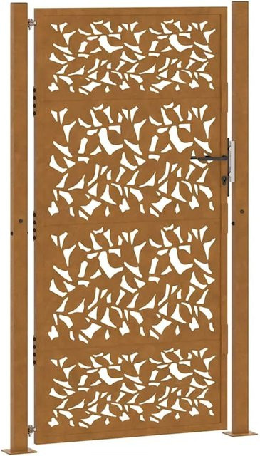 vidaXL Gartentor aus wetterfestem Stahl mit Blattdesign in Braun, B: 110 cm, H: 180 cm - Bild 1
