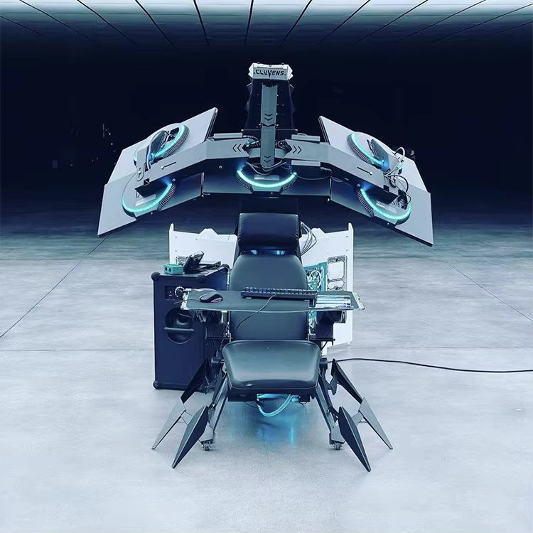 Cluvens Scorpion Chair Ergonomischer Zero Gravity Gaming-Stuhl mit Cockpit für 3 bis 5 Monitore in Schwarz - Bild 3