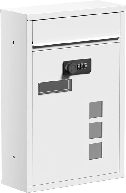 Wiltec Briefkasten aus Stahl in Weiß mit Zahlenschloss und Namensschild, Wandmontage, H x B x T: 21,5 x 32,0 x 9,0 cm - Bild 1