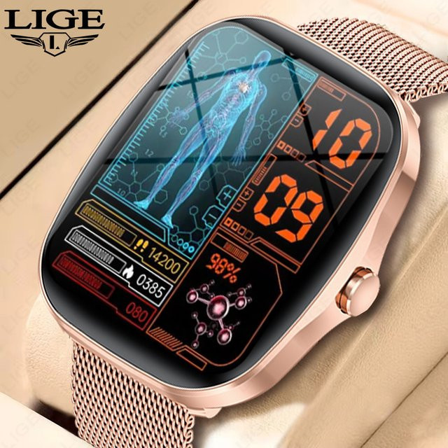 LIGE Smartwatch für Damen und Herren mit Herzfrequenz- und Schlafüberwachung, Bluetooth-Anruf und wasserdicht, in Gold und Schwarz - Bild 1