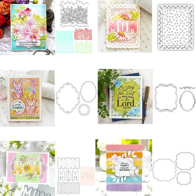 Metall-Stanzformen Set mit Bogenrahmen, Frühlingsblumen und MOM in Silber für DIY Scrapbooking und Basteln - Bild 1