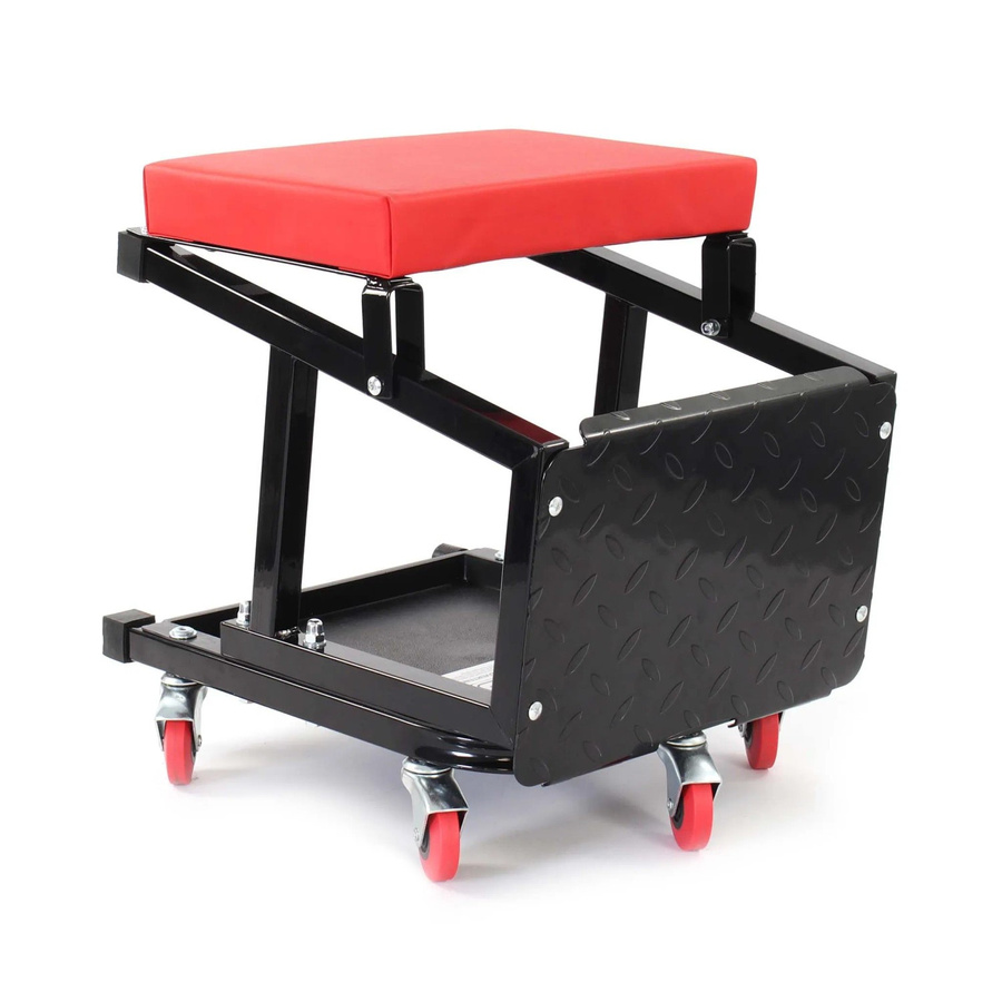 Wiltec Werkstattwagen Rollbarer Werkstatthocker mit Ablage in Rot und Schwarz, B/T/H: 42 x 36 x 42 cm - Bild 2