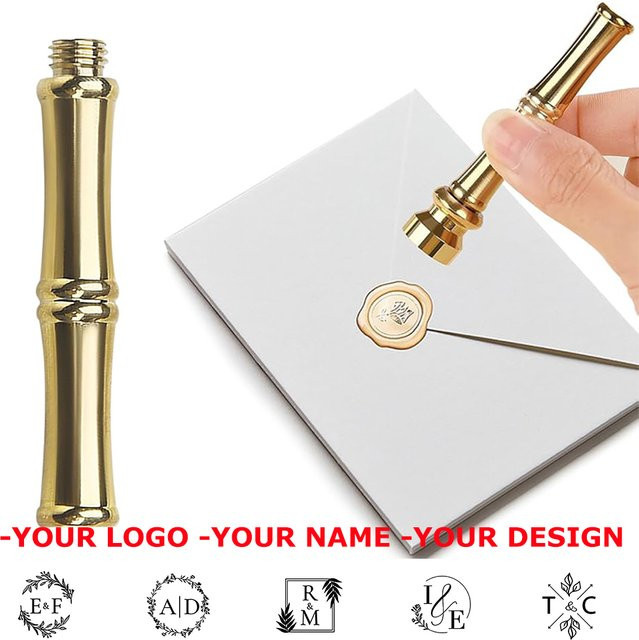 Personalisierter Wachssiegelstempel aus Messing mit individuellem Logo oder Text für Hochzeiten und DIY-Handwerk, Farbe: Gold - Bild 1