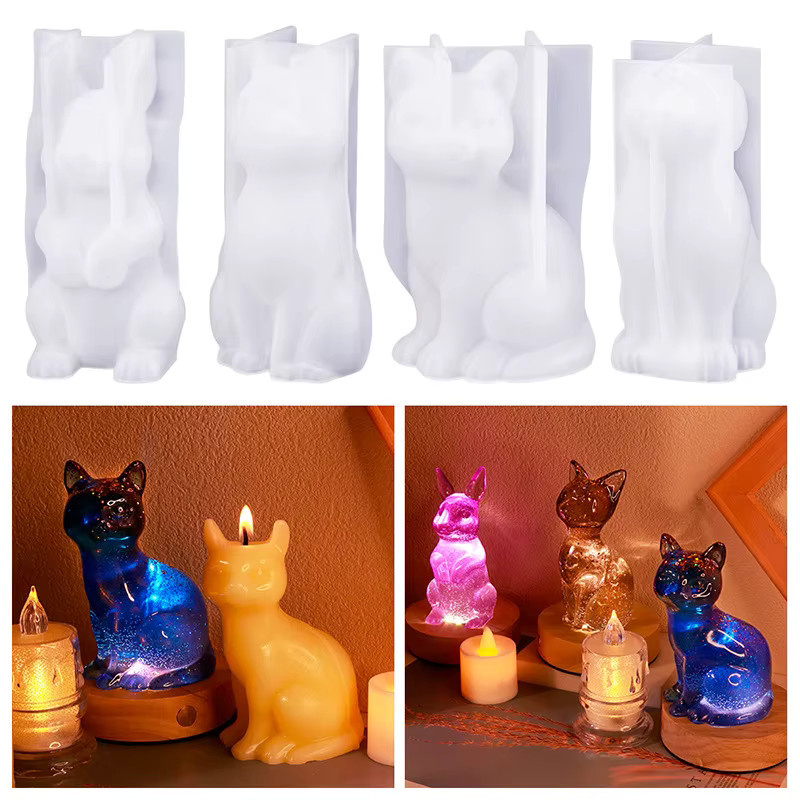 YAKAMOZ Silikonform für DIY Kerzen und Tischdekoration mit 3D Tierformen wie Kaninchen, Katze und Hund - Bild 3
