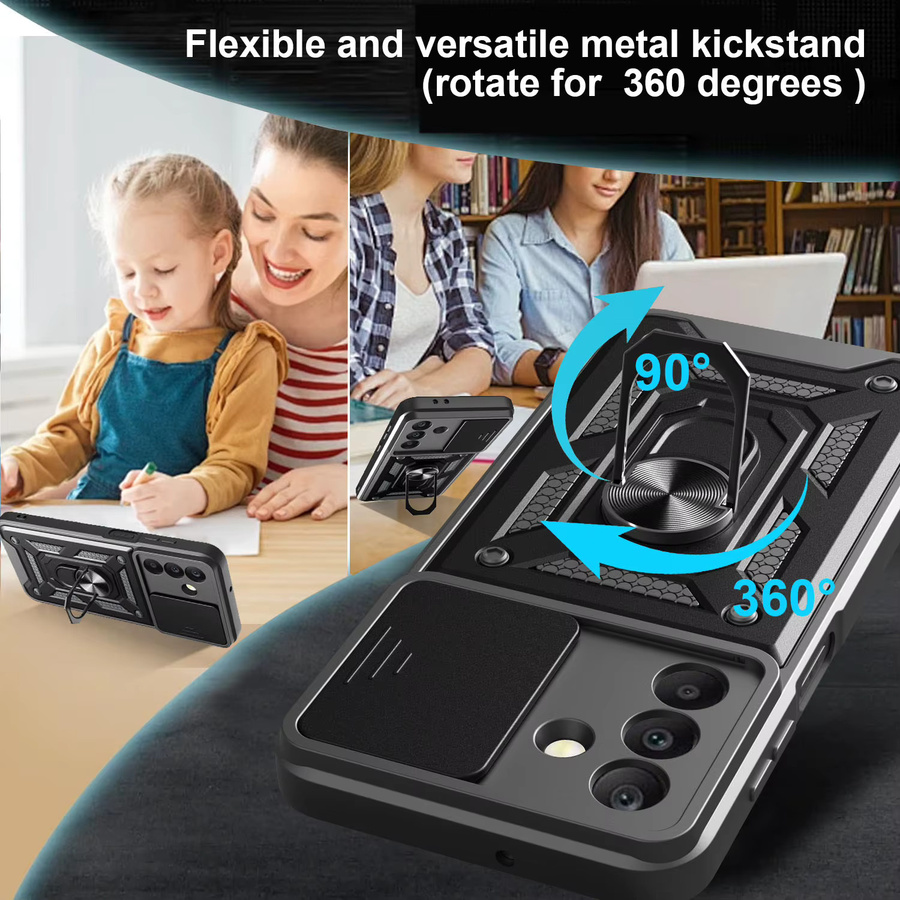 Stoßfeste Samsung Galaxy A26 5G Schutzhülle mit Kameraobjektiv-Schutz und Auto-Halterung in Schwarz oder Silber - Bild 4