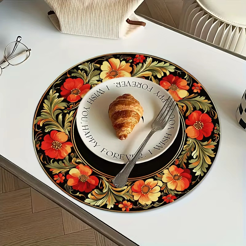 VIKAMA 4-teiliges Tischset-Set mit Vintage-Blumenmuster in Multicolor - Bild 3
