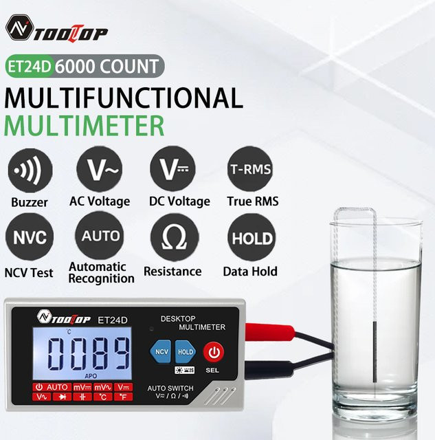 TOOLTOP Mini-Desktop-Digitalmultimeter mit 6000 Zählungen, True RMS, 600 V AC/DC Spannungsmesser und Lithium-Akku - Bild 1
