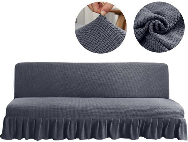 Lellen Armloser Sofa-Bettbezug aus Polarfleece in Grau, dehnbarer und waschbarer Schonbezug für Klappsofas, Größe M (155-185 cm) - Bild 1