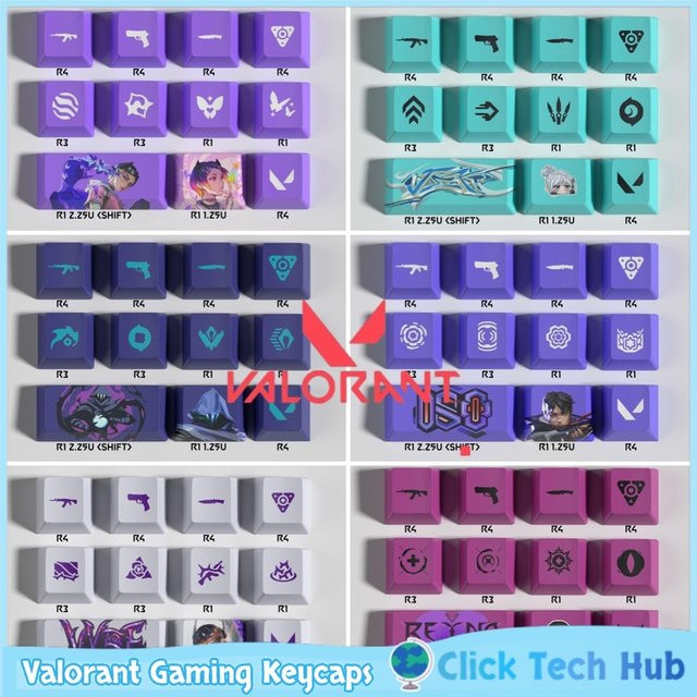 TOYOLEE Valorant Gaming-Tastenkappen Set mit 11 PBT OEM Keycaps für mechanische Tastaturen – Charakter-Designs Clove, Jett, Reyna, Omen, Sage und Viper - Bild 1