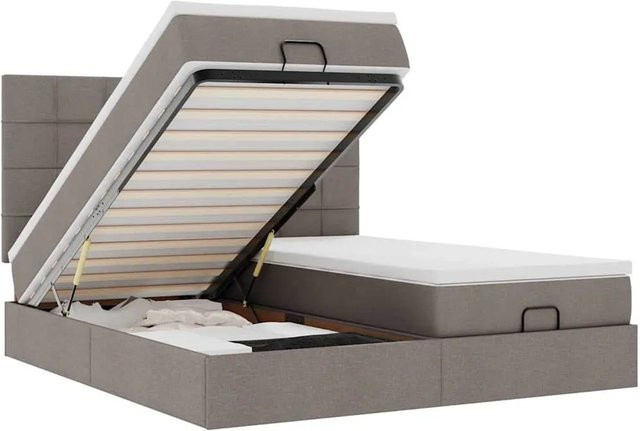 vidaXL Ottoman-Bett mit Matratze, LED-Unterbettbeleuchtung und USB-Ladeanschluss, Taupe, B/T/H: 160 x 200 x 128 cm - Bild 1
