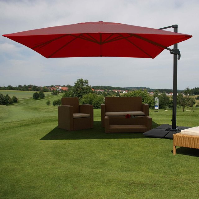 MCW Ampelschirm A96 Gastronomie-Sonnenschirm aus Aluminium und Polyester in Bordeaux mit Ständer, B/T/H: 300 x 400 cm - Bild 2