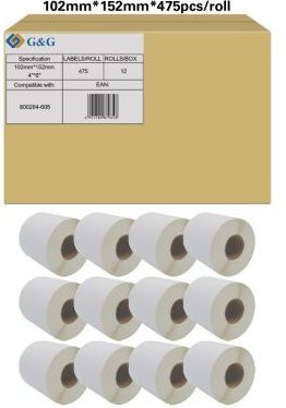 G&G Thermopapier Etiketten weiß, kompatibel zu Zebra 800264-605, selbstklebend, beschichtet, perforiert, B: 10,2 cm, H: 15,2 cm, 475 Stück - Bild 1