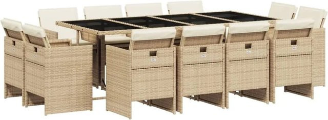 vidaXL 13-teilige Garten-Essgruppe aus Poly-Rattan mit Kissen in Beige - Bild 1