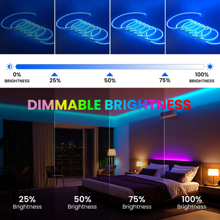 HEGEHE RGB Neon-Flex LED-Streifen, batteriebetrieben, DC 5V, wasserdicht, Bluetooth APP-Steuerung, Multicolor, 6 x 12 mm - Bild 4