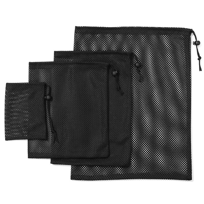 Mehrzweck Mesh-Aufbewahrungstasche mit Kordelzug in Schwarz und Weiß - Bild 2