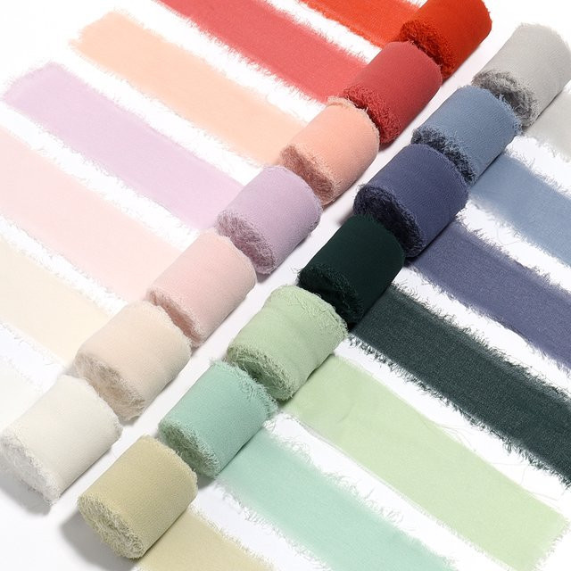 Handgefertigtes Chiffon-Seidenband mit Kanten in Bunt und Lila, 5 m Rolle für DIY-Handwerk und Dekoration - Bild 1