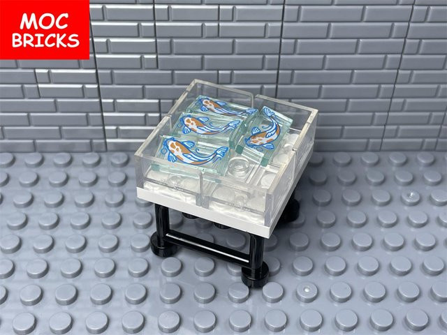 Yiran toy MOC Steine Bedruckte Fliese 1x2 Koi-Fisch Brückenszene Stadt Konstruktionsbausteine - Bild 1