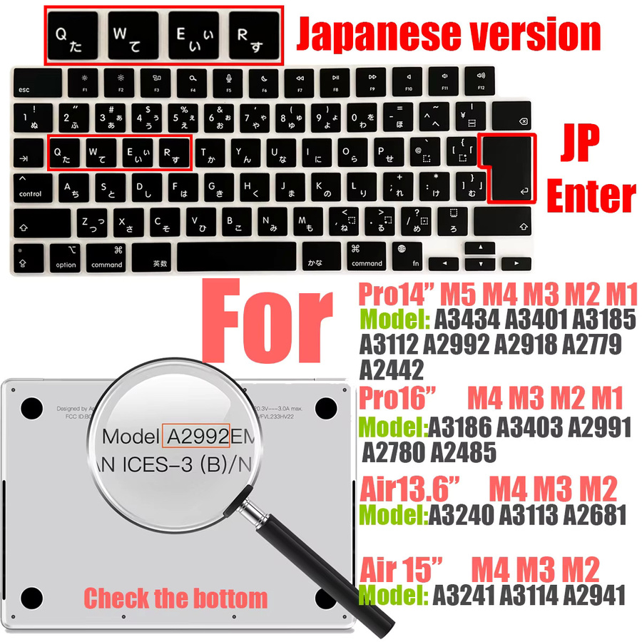 Apple Silikon Tastaturfolie in Schwarz mit japanischem Layout für MacBook Pro 14 und MacBook Air 13,6 Zoll - Bild 2