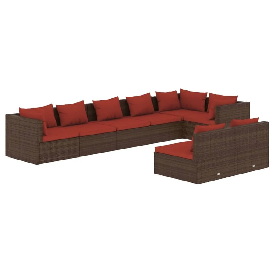vidaXL 8-teiliges Garten-Lounge-Set in L-Form mit Kissen, Braun, Poly-Rattan und pulverbeschichtetem Stahlrahmen - Bild 2